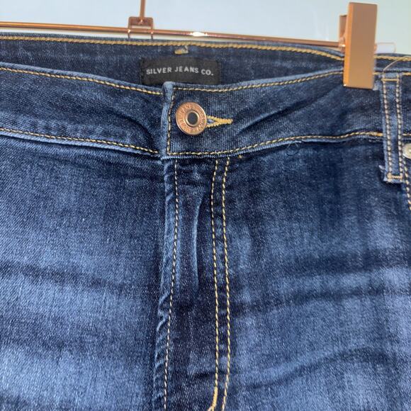 Silver Jeans Women’s Plus Sz 22 L29 Mid Rise Embroidered Blue Denim Skinny Dark - Picture 3 of 10